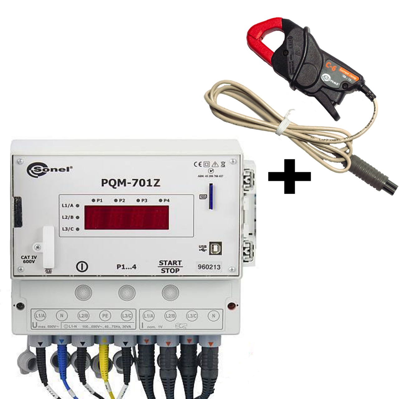 PQM-701Z Анализатор электроэнергии с клещами С6 измерение до 12А, Ø 20мм